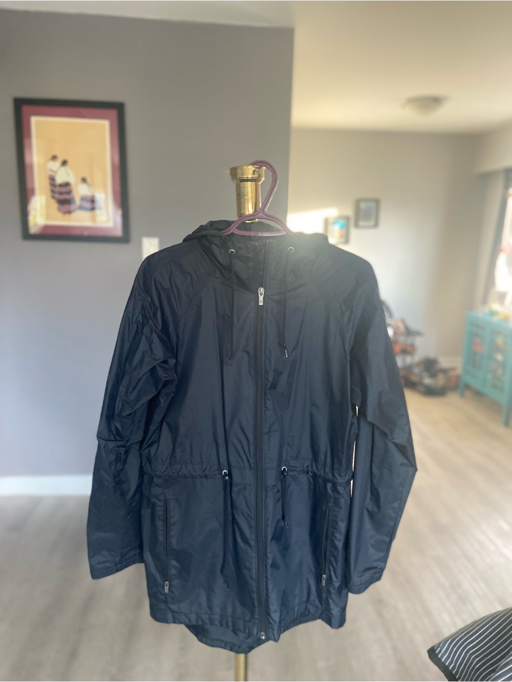 Hwy Vancouver beautWATERPROOF Columbia Black Hooded Raincoat with Drawcord Waist